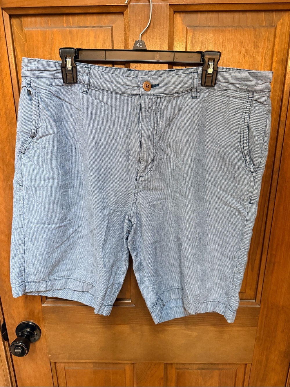 Tommy Bahama Light Blue Seersucker Flat-Front Shorts